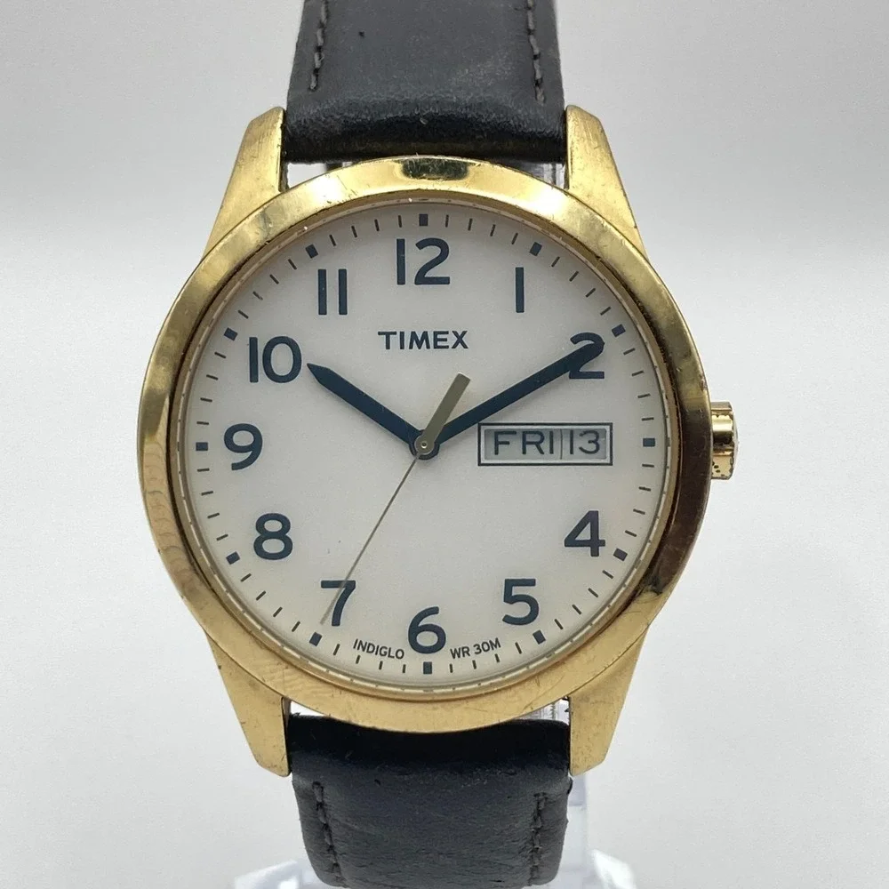 Timex Easy Reader Men's Watch 36mm CLOUDY Gold Tone Indiglo Day Date New Battery